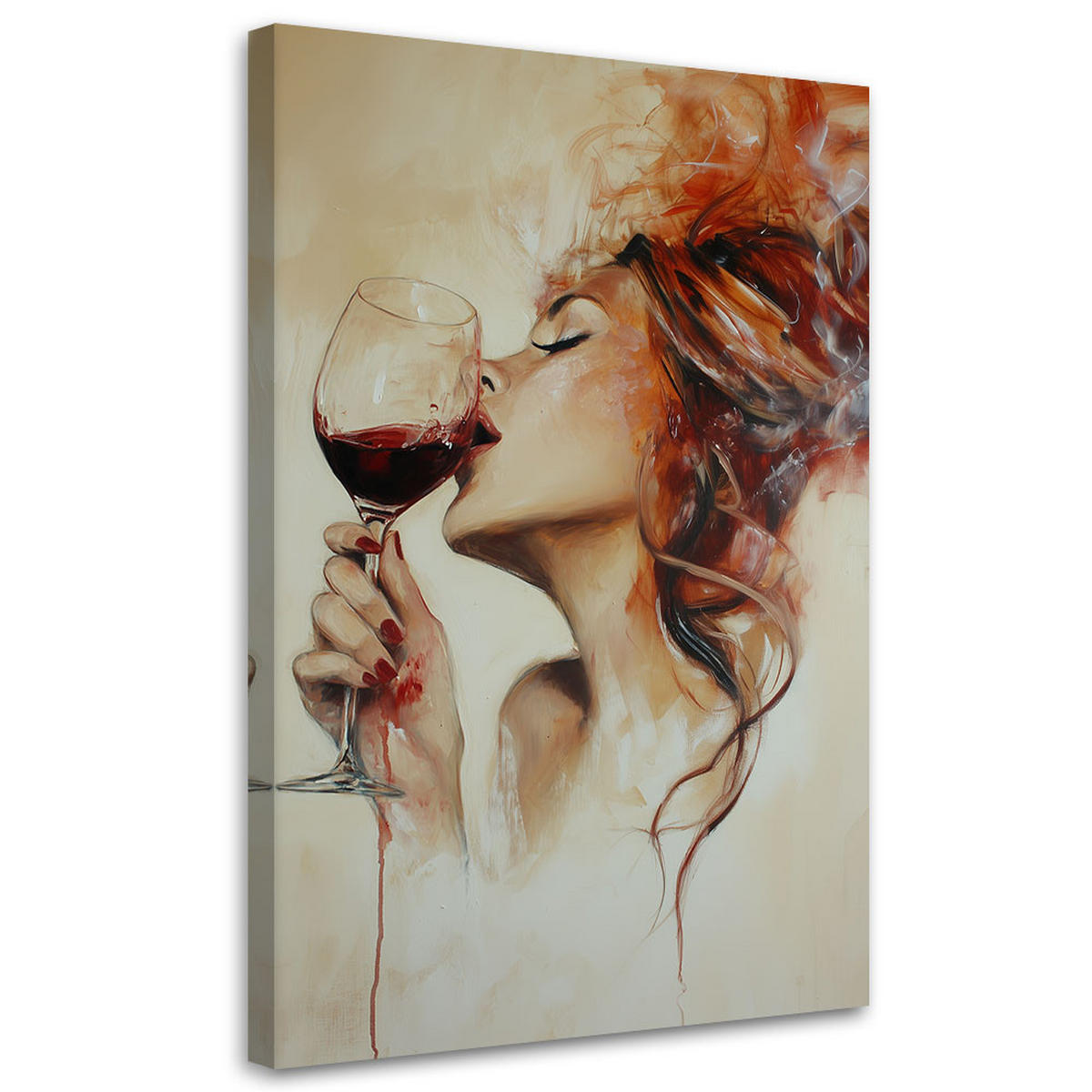 LEINWANDBILD Schöne Frau mit Rotwein Abstraktion - Braun, Textil (80/120cm) - Feeby