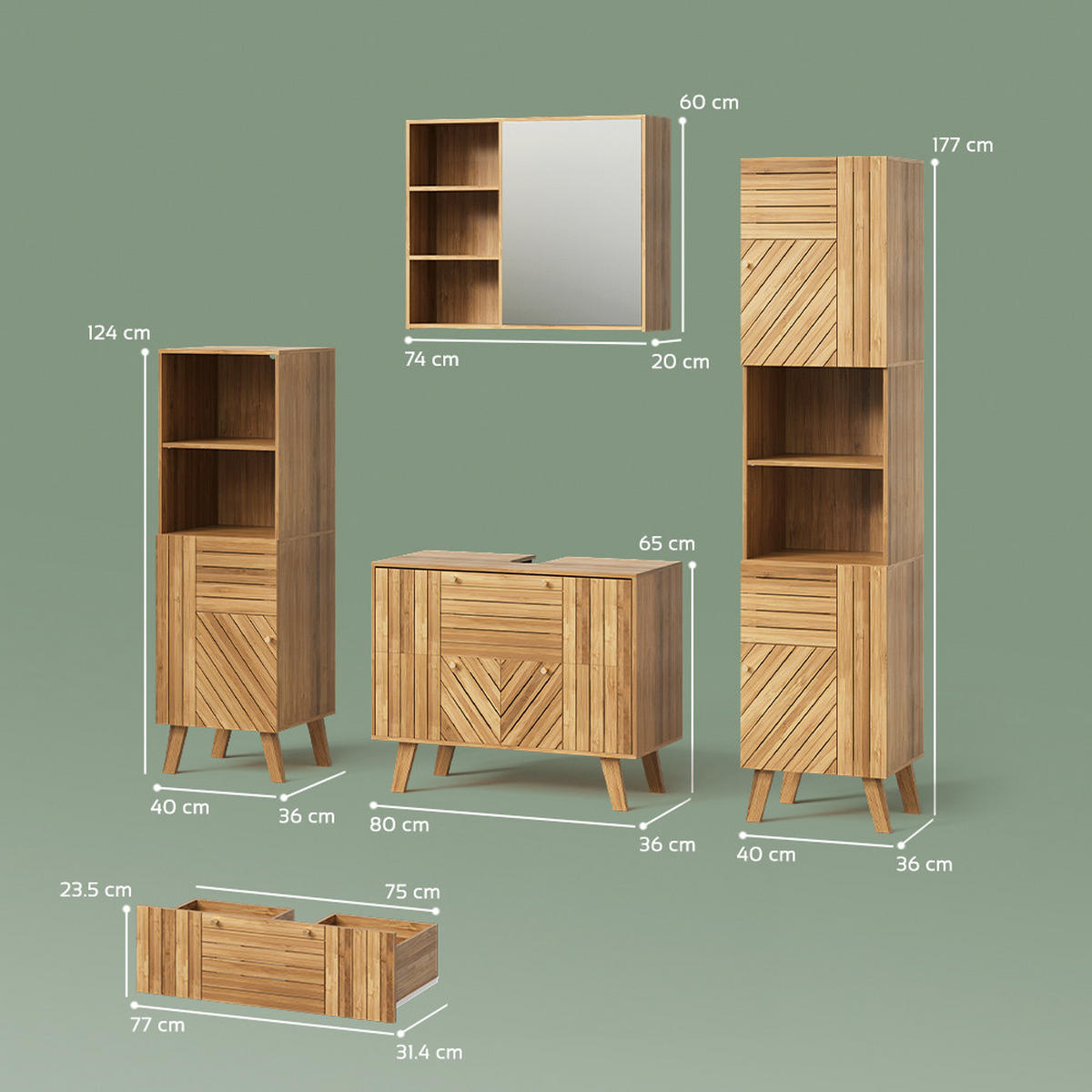SÚPRAVA KÚPEĽŇOVÉHO NÁBYTKU Olona, Bambus, 4-dielna - prírodná farba, kompozitné drevo (80/65/36cm) - Livinity®