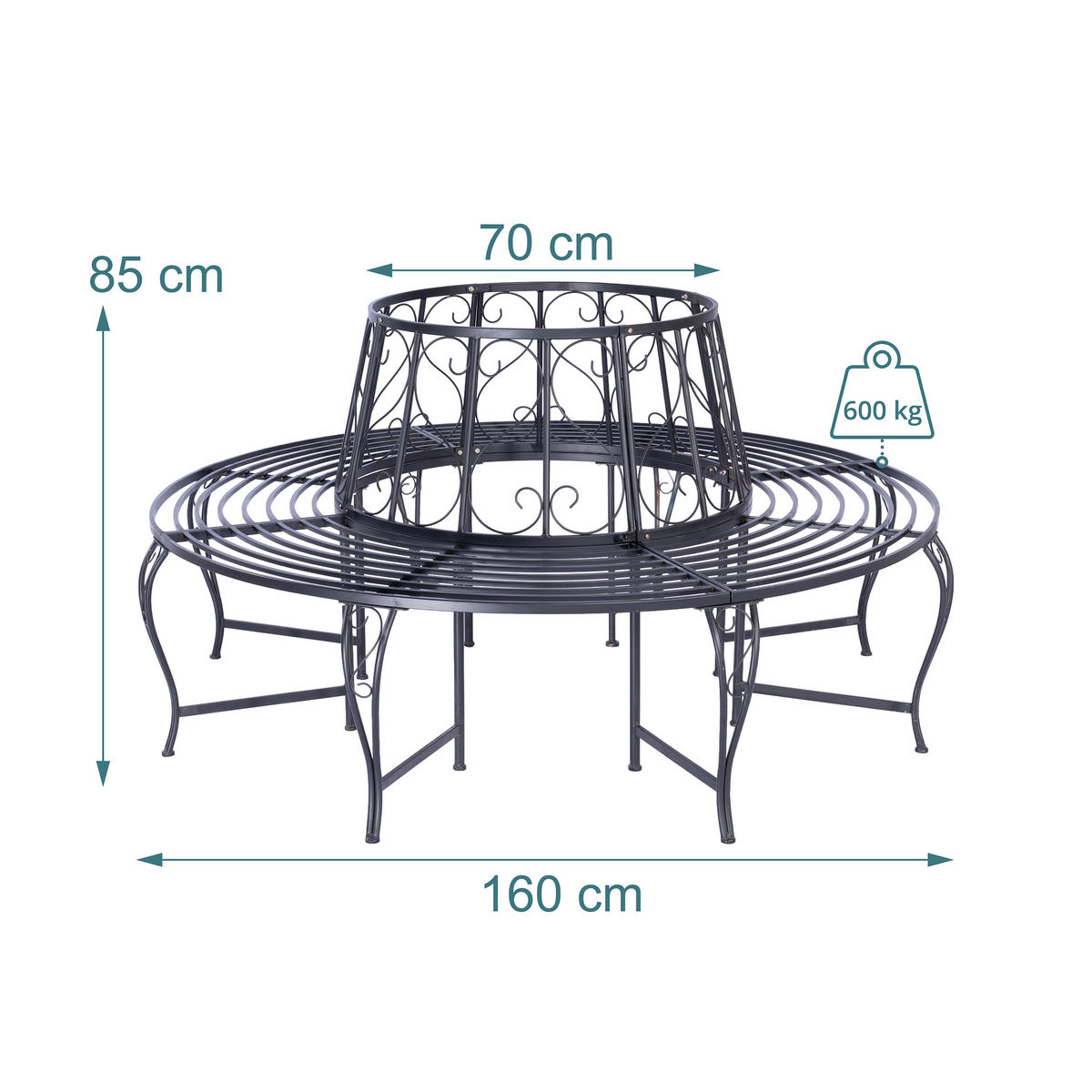 LAVIČKA okolo stromu - čierna, kov (160/85/160cm) - Relaxdays