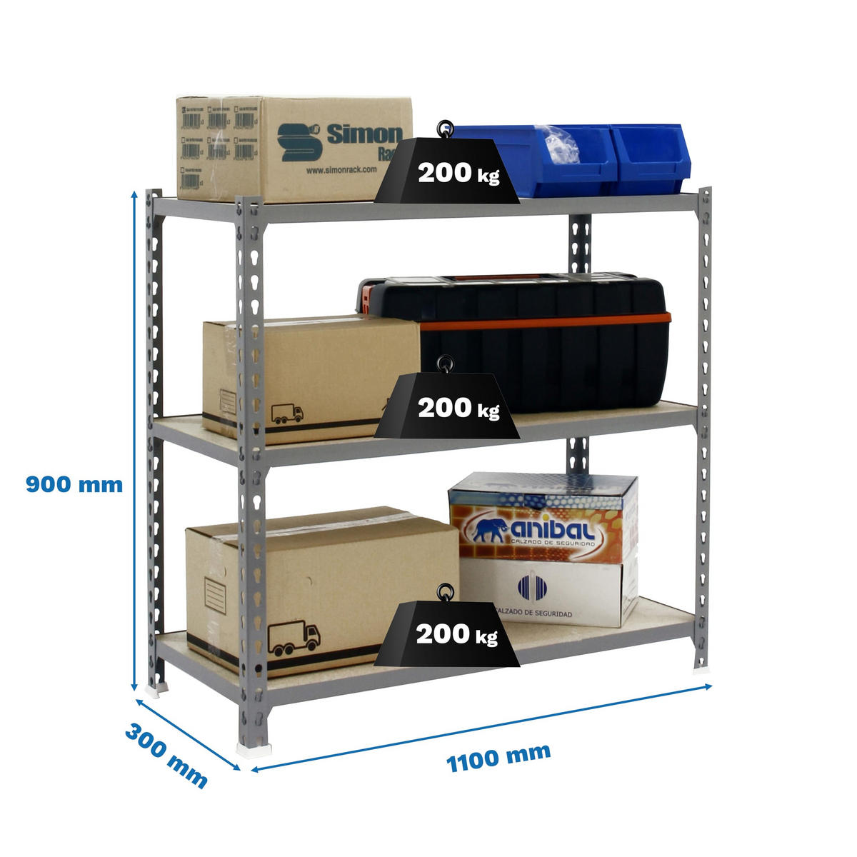 SCHWERLASTREGAL Baby Muli HxBxT 90 x 110 x 30 cm 3 Fachböden Fachlast 200 kg Verzinkt - Silberfarben, Metall (110/90/30cm) - PROREGAL