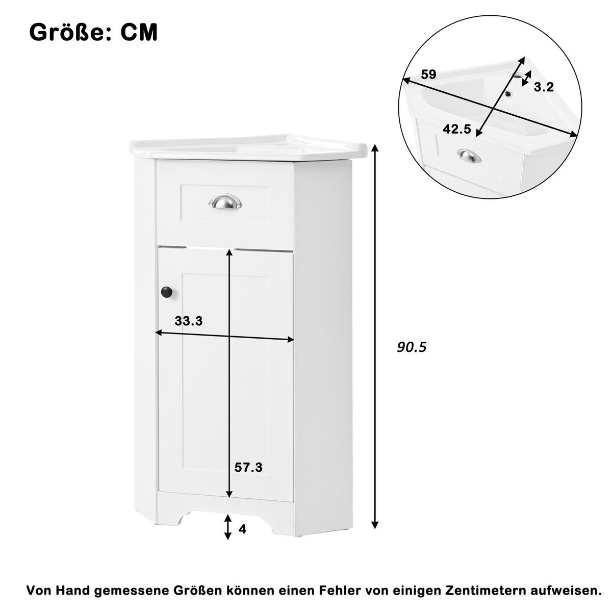 WASCHTISCHKOMBI 59x42.5x90.5cm in Weiß mit Keramikbecken & Melaminoberfläche - Weiß, Holzwerkstoff (59/90.5/42.5cm) - Modfu