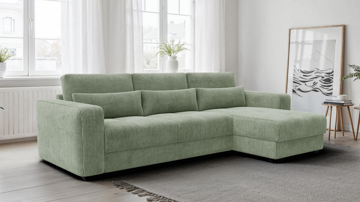 ECKSOFA OLI 4-Sitzer rechts, salbeigrün - Salbeigrün, Holz/Textil (295/172cm) - Courtois Laville