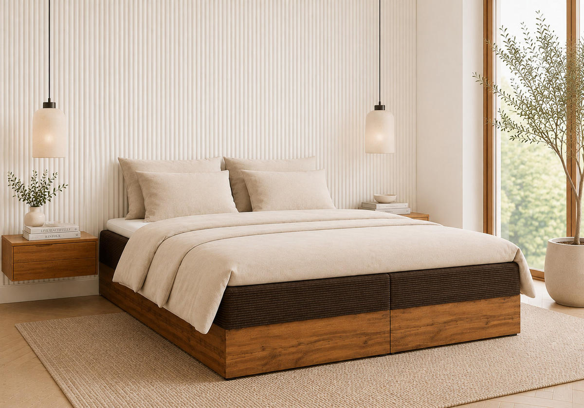 BOXSPRINGBETT LOLY 160x200 cm Bonell H3 mit Bettkasten Braun - Schwarz/Braun, Kunststoff/Textil (160/200cm) - KS Home Concept