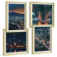 BILDER SET 4er Set - 50x50 cm & 40x60 cm Goldrahmen - Bergpanorama der Stadt bei Nacht - Goldfarben, Kunststoff (50/50cm) - TULUP