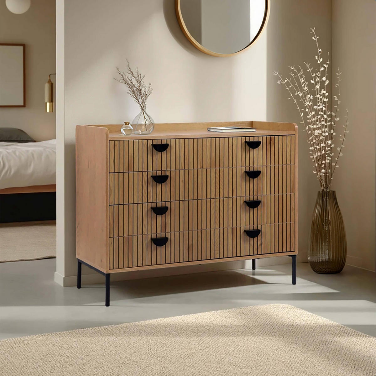 KOMMODE, Beigefarbe - Beige, Holz (40/80/400cm) - Oviala