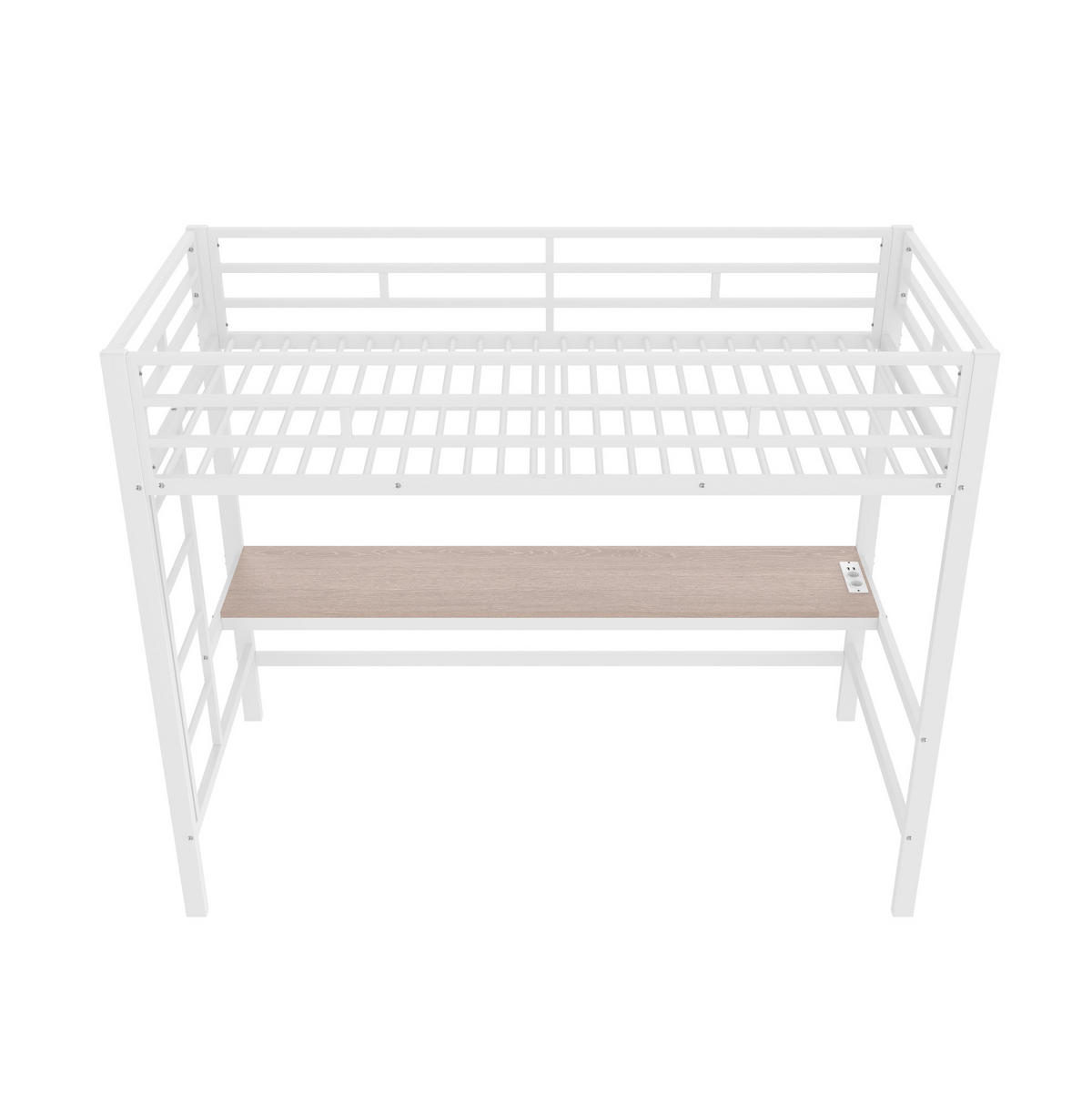 HOCHBETT aus Metall und MDF 90x200 cm Weiß mit Schreibtisch, LED-Beleuchtung, USB und Steckdose - Weiß, Metall (90/200cm) - IVMEU