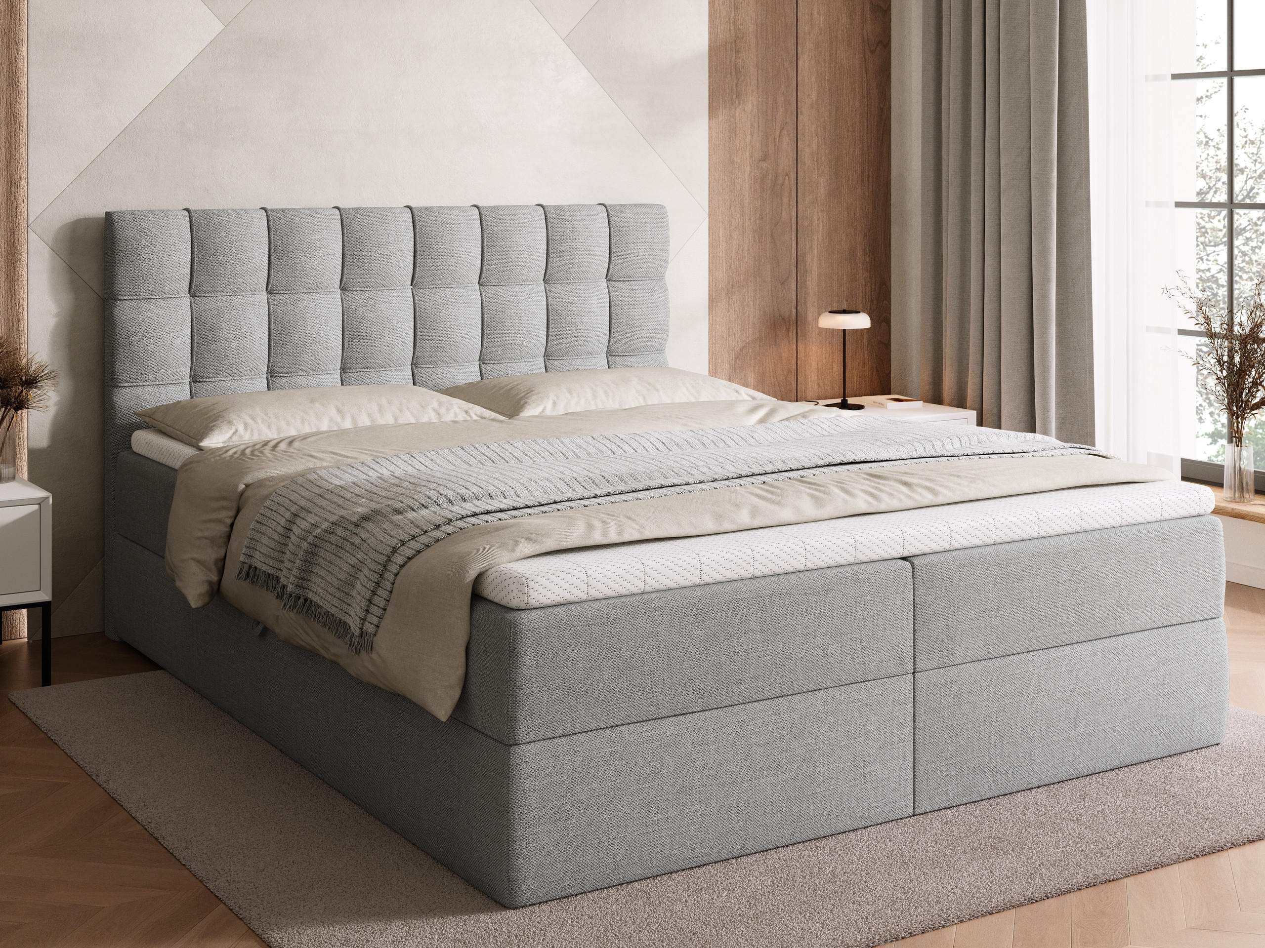BOXBETT Detroit mit Topper 160/200 Hellgrau - Hellgrau, Holzwerkstoff/Textil (160/200cm) - Bromarkt