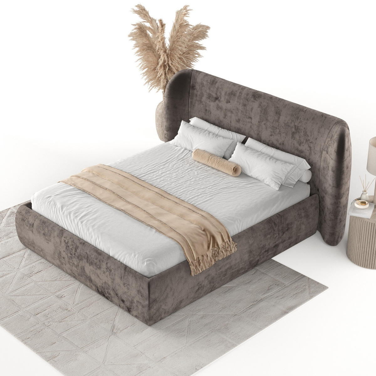 POLSTERBETT Bellano mit Stauraum 160/200 cm Braun im Lotta Stoff - Schwarz/Naturfarben, Holz/Holzwerkstoff (160/200cm) - AltaBeds