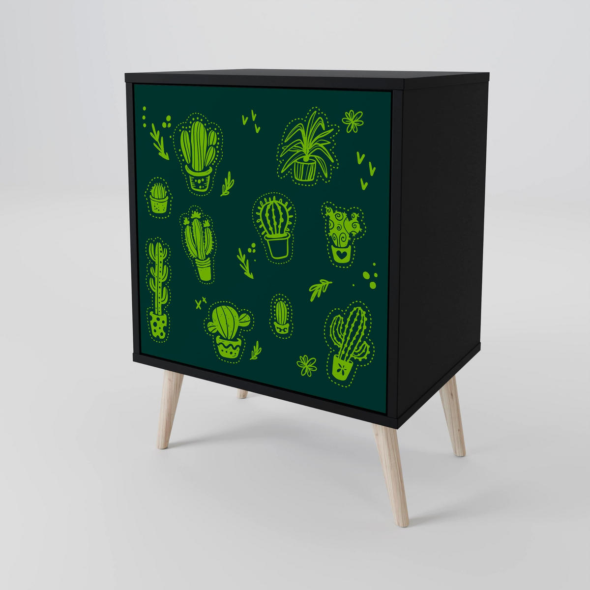 SIDEBOARD DESERT GREEN, Schwarz, 57,5x42x72,5 cm, Schwarze Metallfüße - Multicolor/Schwarz, Holzwerkstoff/Metall (57.5/72.5/42cm) - SpaceRebels