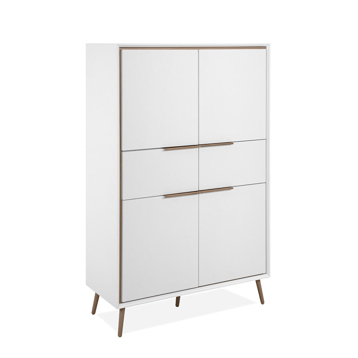 HIGHBOARD mit 4 Türen und 2 Schubladen - Arona - 90/38/140 cm - Weiß, Holzwerkstoff (38/140/90cm) - Calicosy