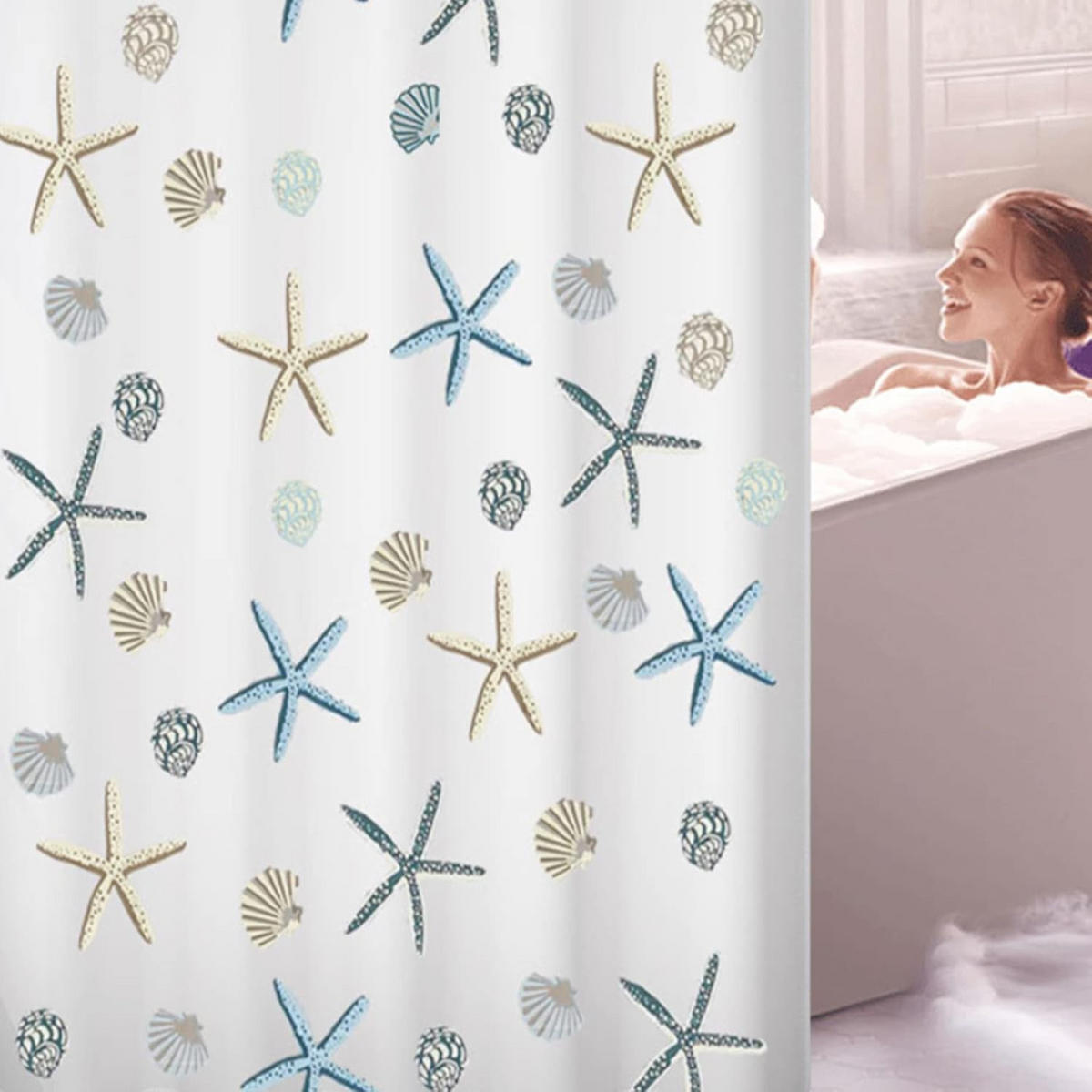 DUSCHVORHANG Seestern PEVA 150 x 180 cm wasserdicht mit Haken ideal für Familien-Badezimmer - Multicolor, Kunststoff (180/150cm) - MCBOSON