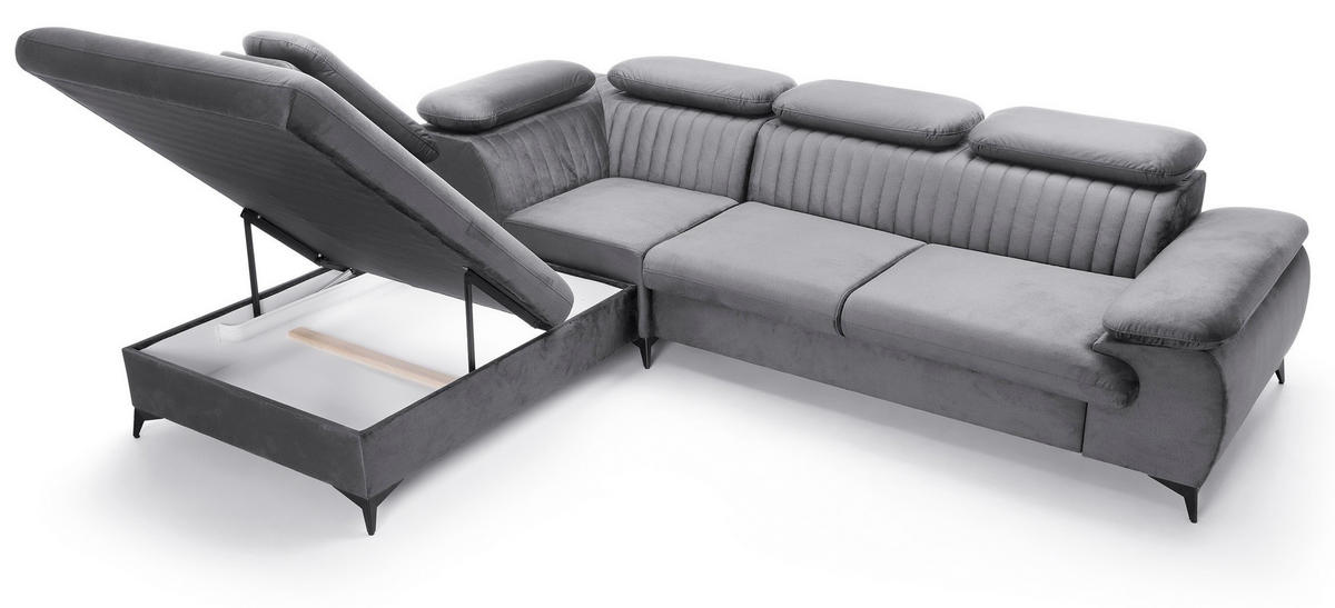 ECKSOFA 275 cm mit verstellbaren Kopfstützen Xanto L, Links, Grau - Grau, Holz (275/221cm) - Emporius
