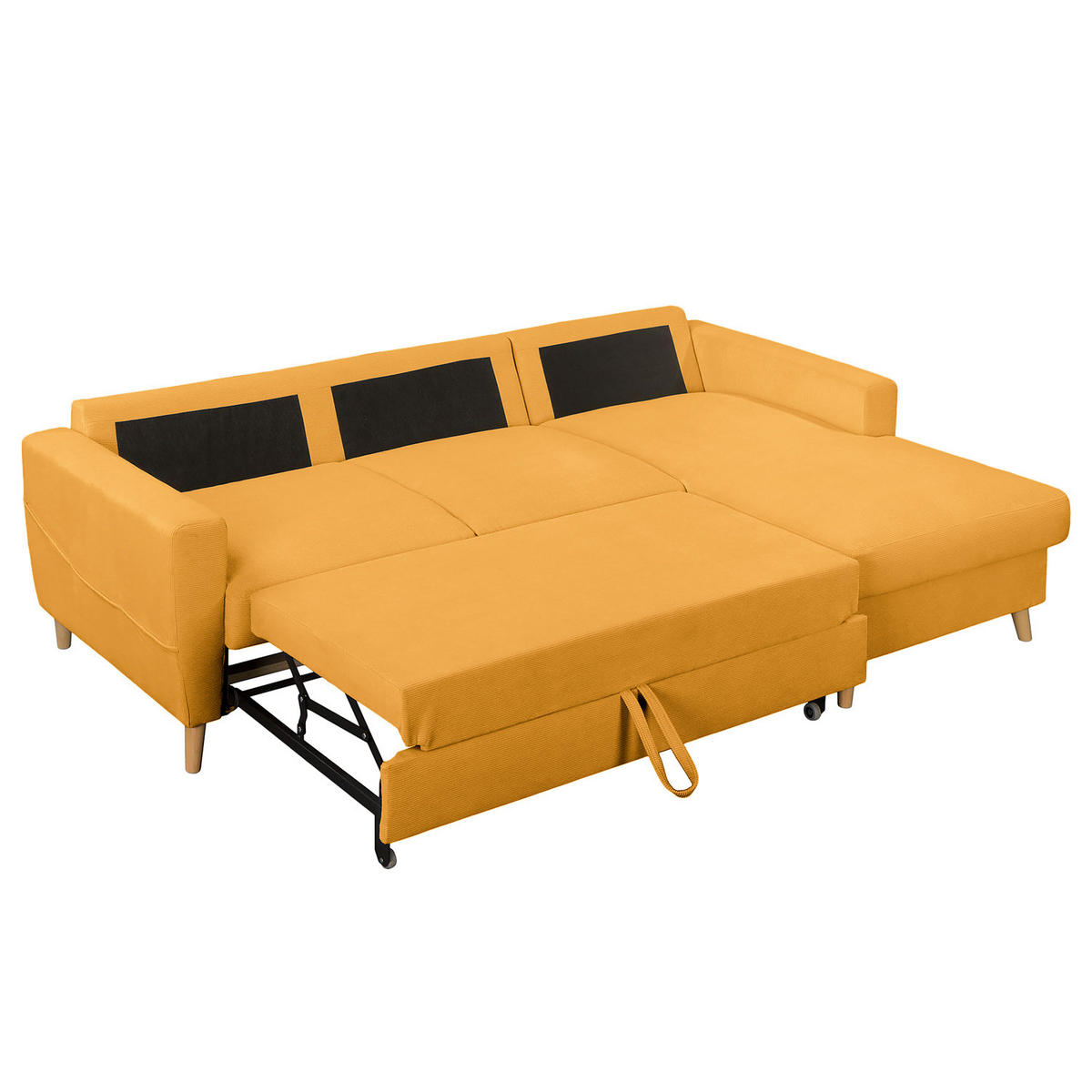 ECKSOFA mit Longchair - Gelb/Braun, Holz/Textil (223/148cm) - home24