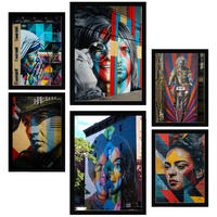 POSTER Set Mit 6 Graffiti Straßenkunst Nirvana Jopplin Frida Presley A3 & A4 Schwarzer Rahmen - Schwarz, Papier (29/3cm) - Nacnic
