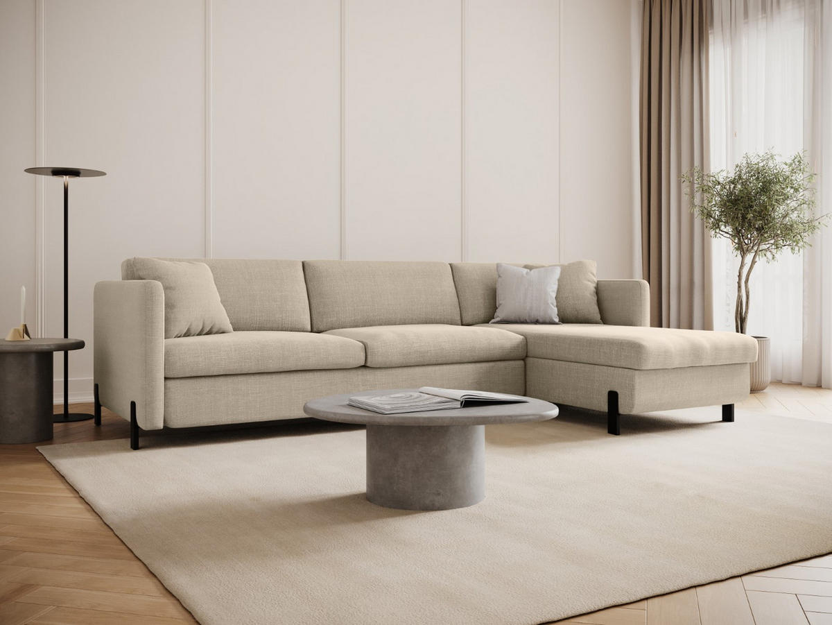ECKSOFA ausklappbar rechts mit Container Gloria aus strukturiertem Stoff beige 4 Sitzplätze - Beige, Textil (170/260cm) - Micadoni