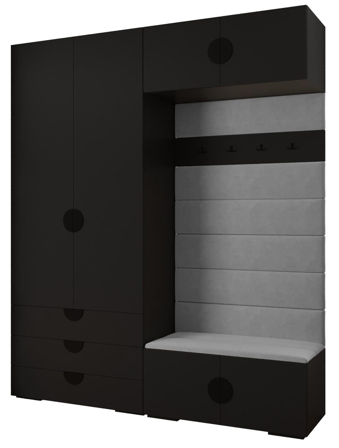 Abiks Möbel Garderoben-Set Schwarz, Grau, Schwarz 200x236.7x47 cm