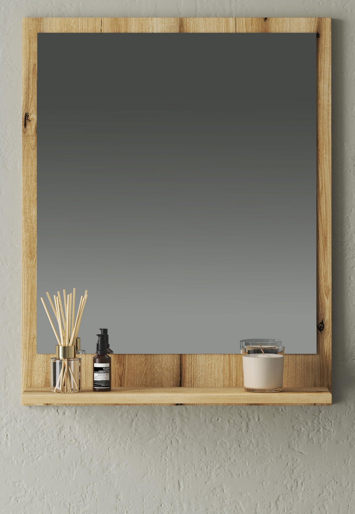 BADSPIEGEL Evoke Eiche, Badspiegel mit Ablage, 60 x 75 cm - Eichefarben, Glas/Holzwerkstoff (60/75/16cm) - Furn.Design