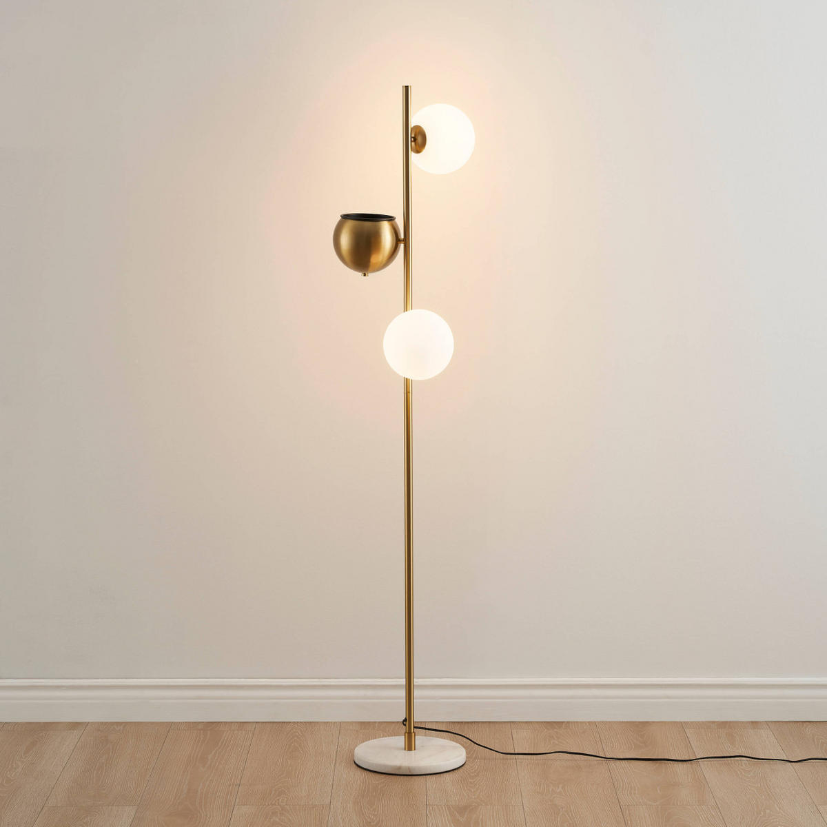 STEHLEUCHTE Ortensia, Weiß und Gold, 148cm - Goldfarben, Glas (148/30/148cm) - KOSILUM