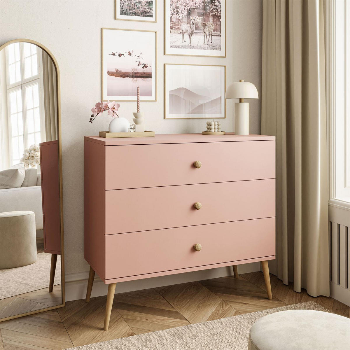 KOMMODE mit Schubladen HARMONY Natürlich Rosa - Rosa, Holzwerkstoff (100/85/41cm) - Lookway