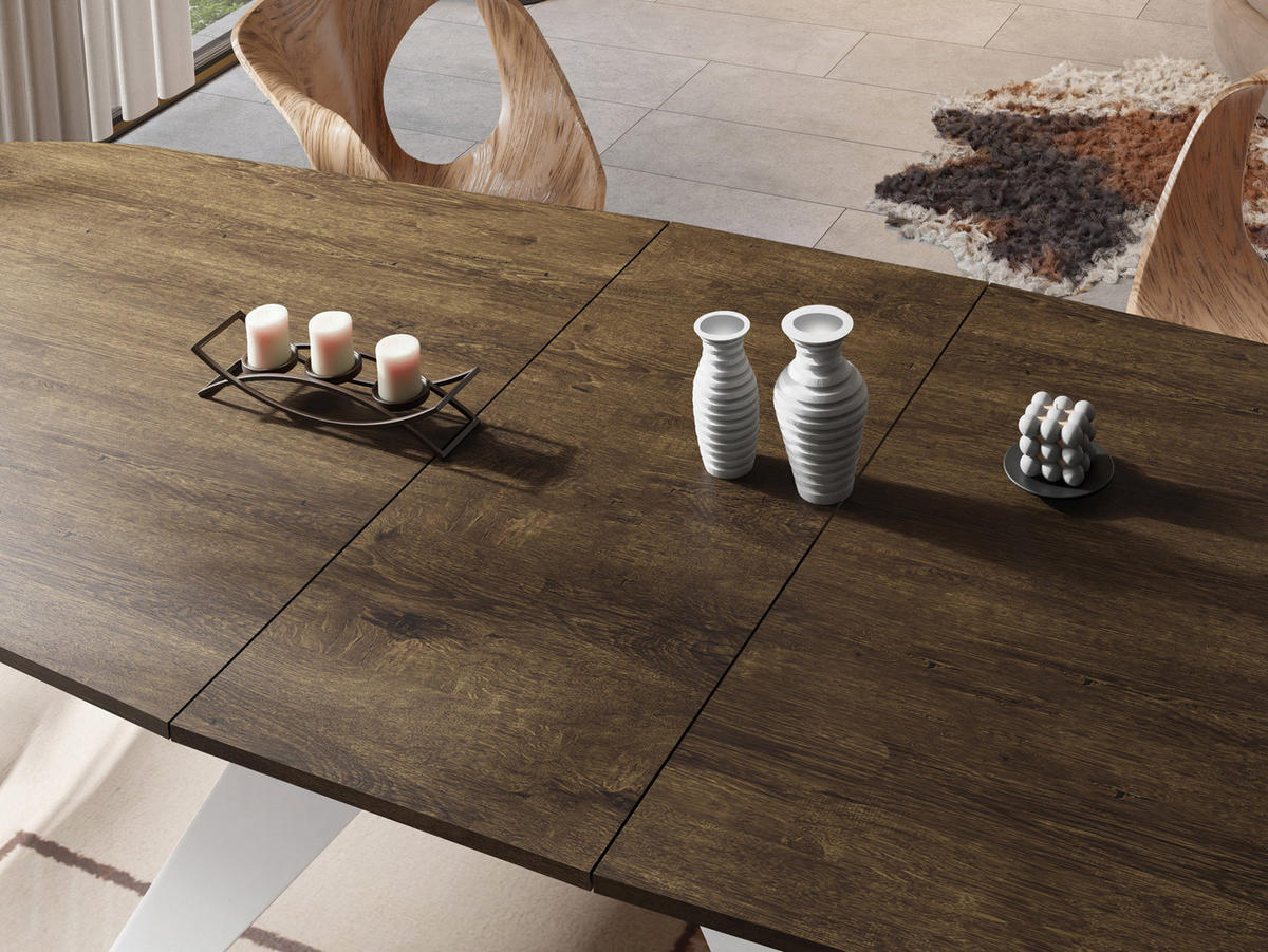 ESSTISCH Fatina rechteckig ausziehbar, Lefkas Eiche 160-198/90/76 cm - Alteiche/Braun, Holzwerkstoff/Metall (80/200/76cm) - WFL GROUP
