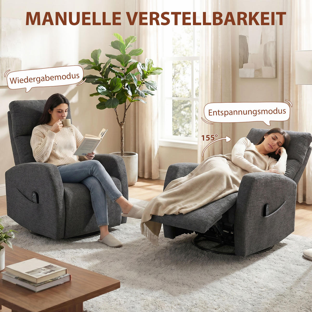 MASSAGESESSEL Chenille Dunkelgrau - Dunkelgrau/Naturfarben, Holz/Textil (73.5/108/97cm) - HOMCOM