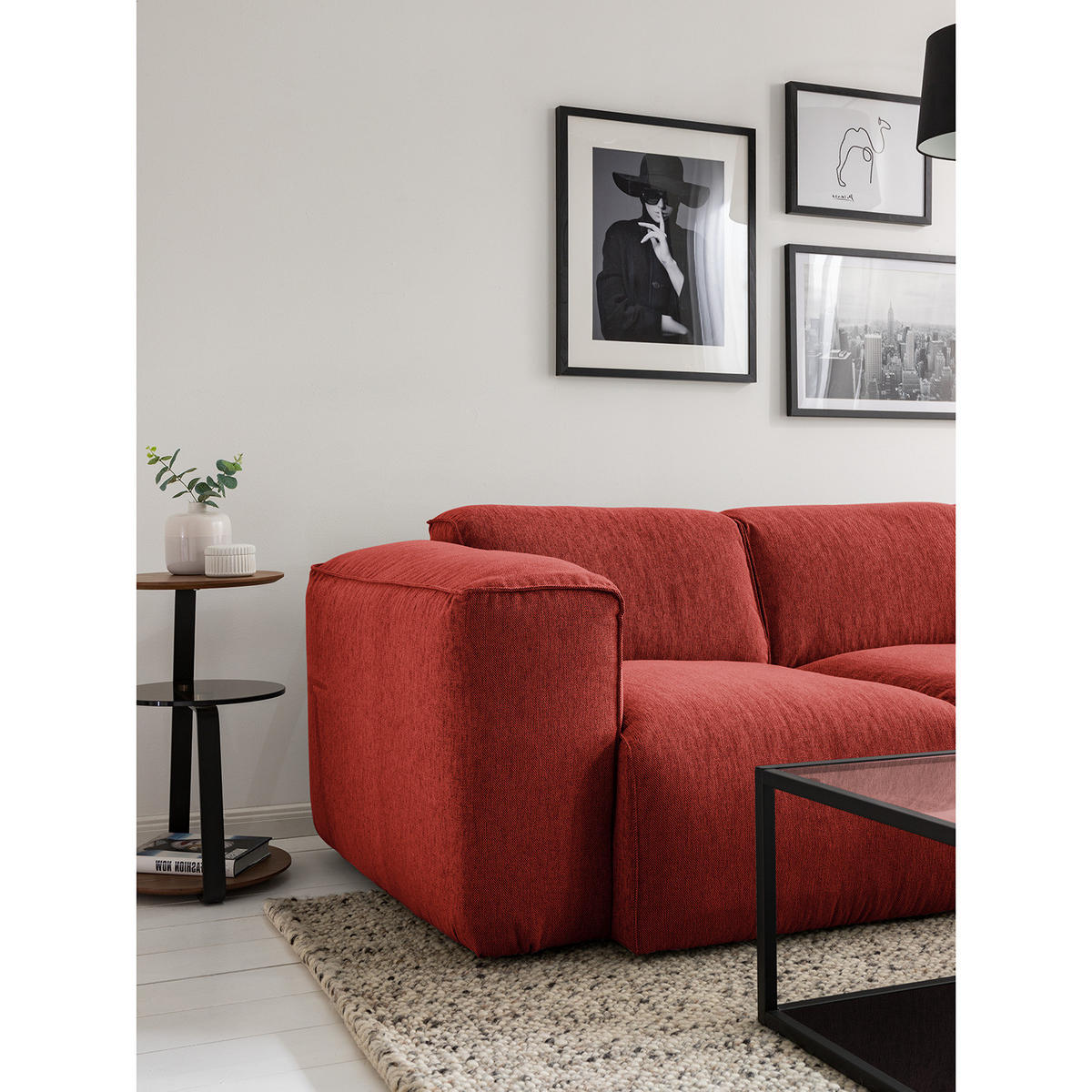 3-SITZER ECKSOFA mit Longchair - Rot/Schwarz, Kunststoff/Textil (251/173cm) - home24