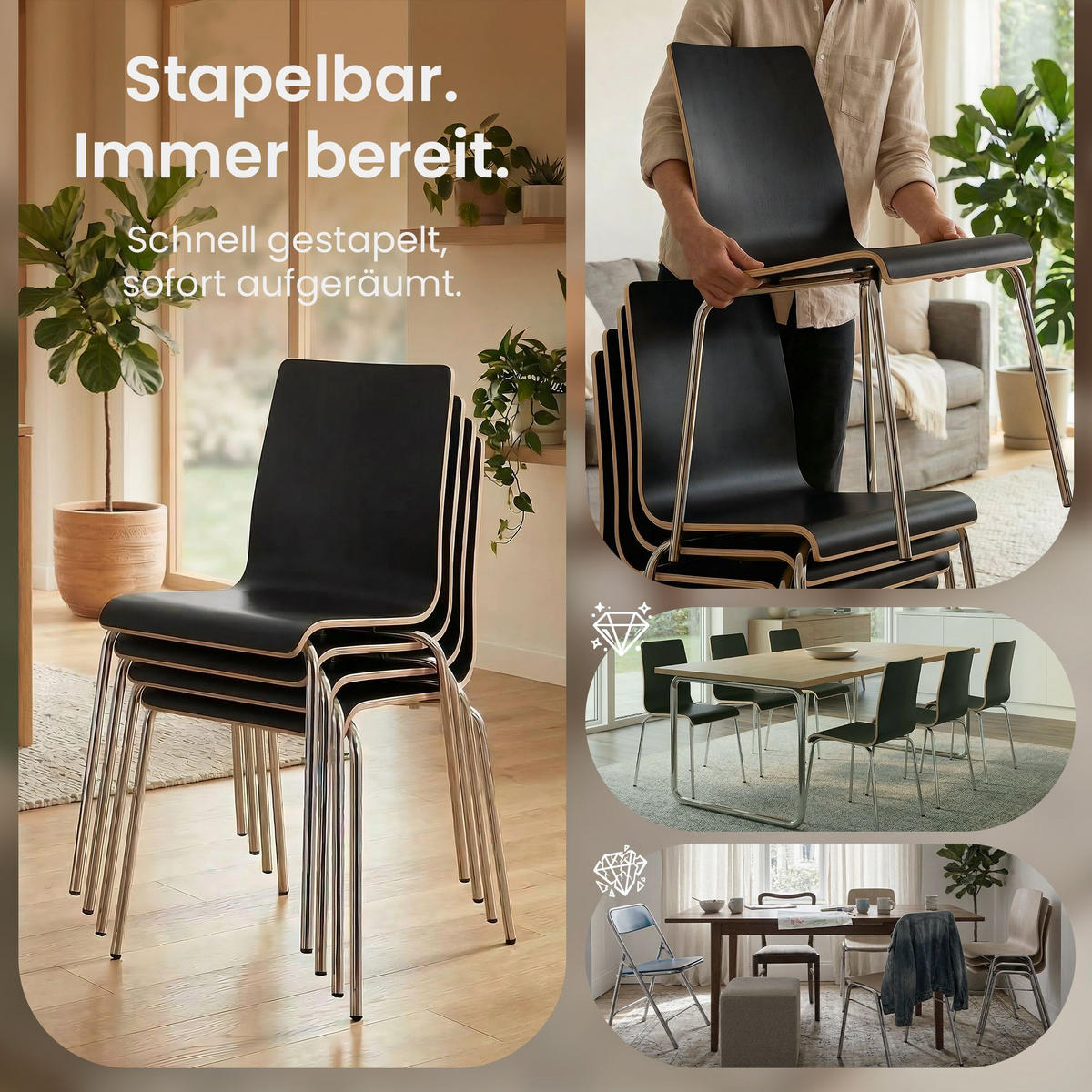 STUHL Holz Schwarz - Schwarz, Holz/Metall (49/85/49cm) - CLP