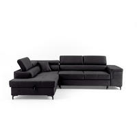 ECKSOFA WILLIAM L Links mit Schlaffunktion 127x195 Velours Schwarz - Silberfarben/Schwarz, Holz/Textil (275/203cm) - Muffo