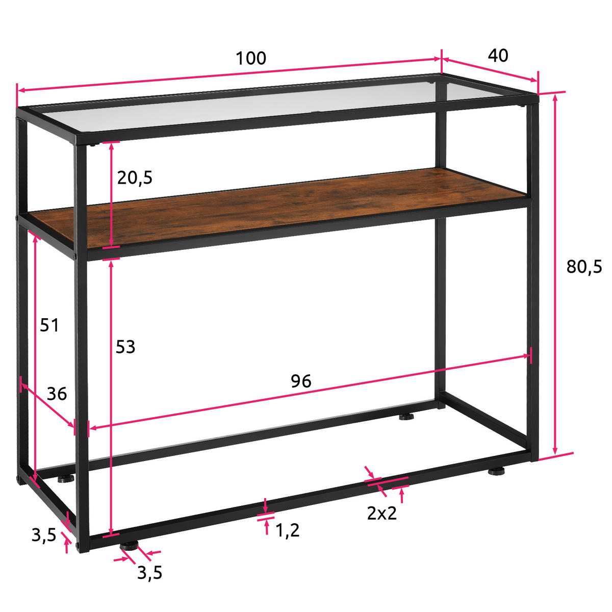 KONSOLENTISCH Kilkenny,100 x 41 x 80,5 cm,Industrial Holz dunkel, rustikal - Rostfarben, Holzwerkstoff (100/41/80.5cm) - tectake