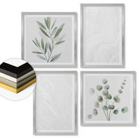 WANDBILDER 4er Set - 50x50 cm & 40x60 cm Silberner Rahmen - Marmorstruktur, pastellfarbene Zweige - Silberfarben, Kunststoff (50/50cm) - ArtPrintCave
