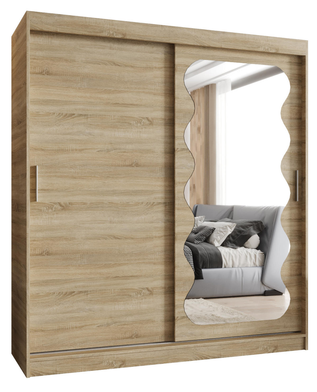 SCHWEBETÜRENSCHRANK 200/180/62 2-türig - Silberfarben/Sonoma Eiche, Holz (180/200/62cm) - MÖBEL KRYSPOL