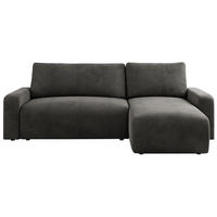 ECKSOFA ARGOS Dunkelgrau Velours - Dunkelgrau/Schwarz, Kunststoff/Textil (245/150cm) - MKS