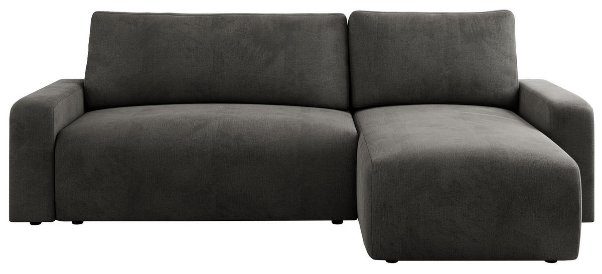 ECKSOFA ARGOS Dunkelgrau Velours - Dunkelgrau/Schwarz, Kunststoff/Textil (245/150cm) - MKS