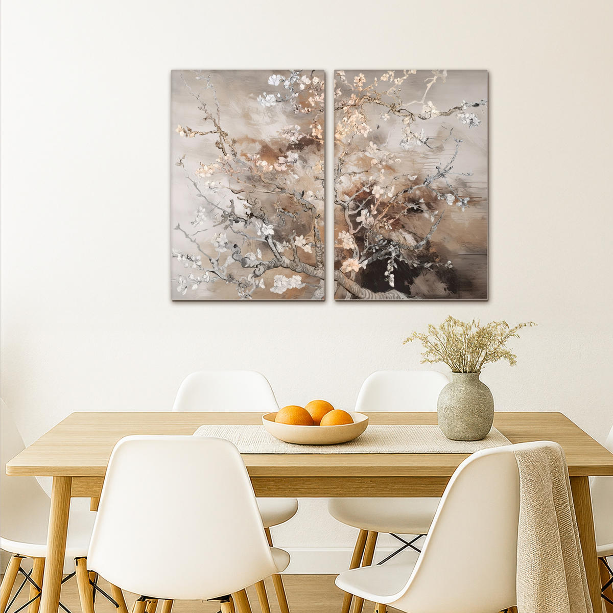 LEINWANDBILD 2er Set Mandelblüte - Abstrakt - Beige 80x60 cm - Beige, Textil (80/60cm) - MuchoWow