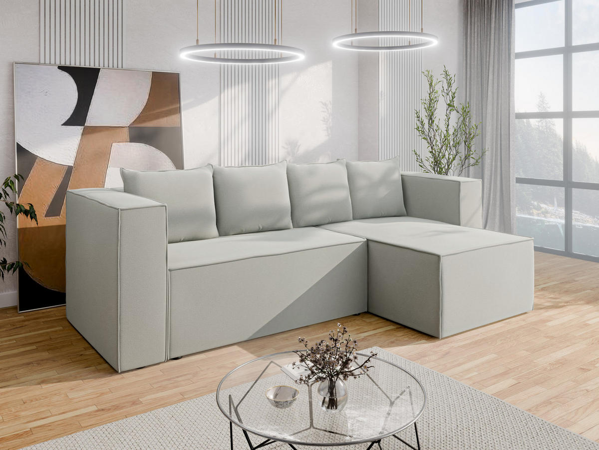 ECKSCHLAFSOFA AURIX Schlafsofa mit Bettkasten, Hellgrau - Hellgrau, Holz (150/244cm) - Panda Möbel