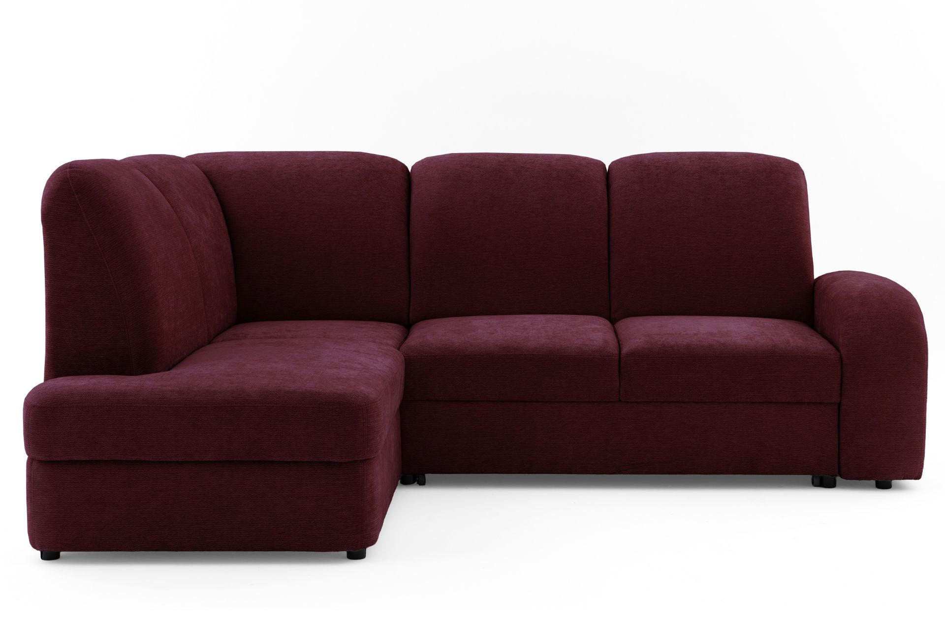 ECKSOFA VIBE L Links mit Schlaffunktion 129x205 Chenille Bordeaux - Bordeaux/Schwarz, Holz/Kunststoff (186/250cm) - Muffo
