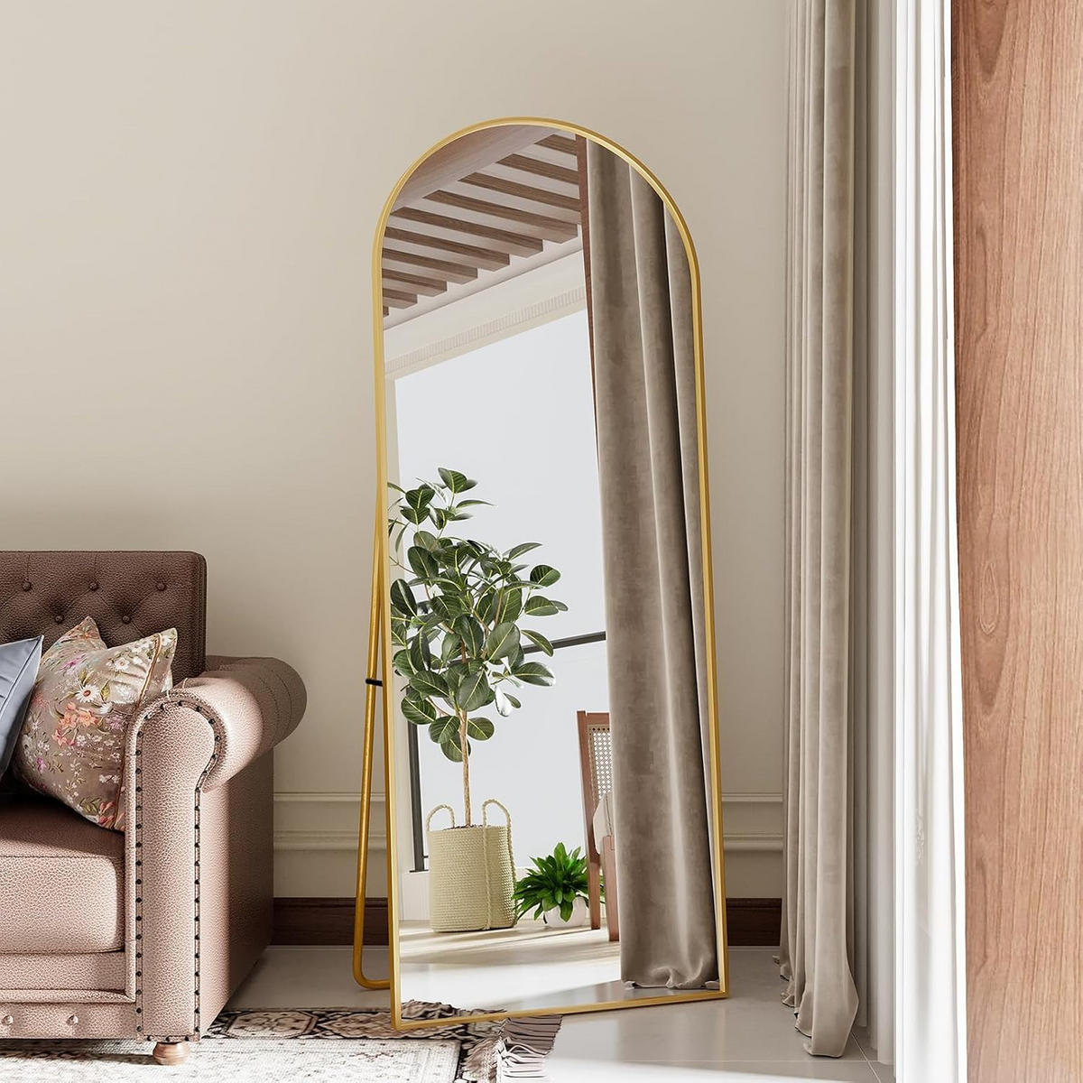 STANDSPIEGEL 180x80 cm- Rund, Standspiegel, Wandmontage - Goldfarben, Glas/Metall (80/180/180cm)