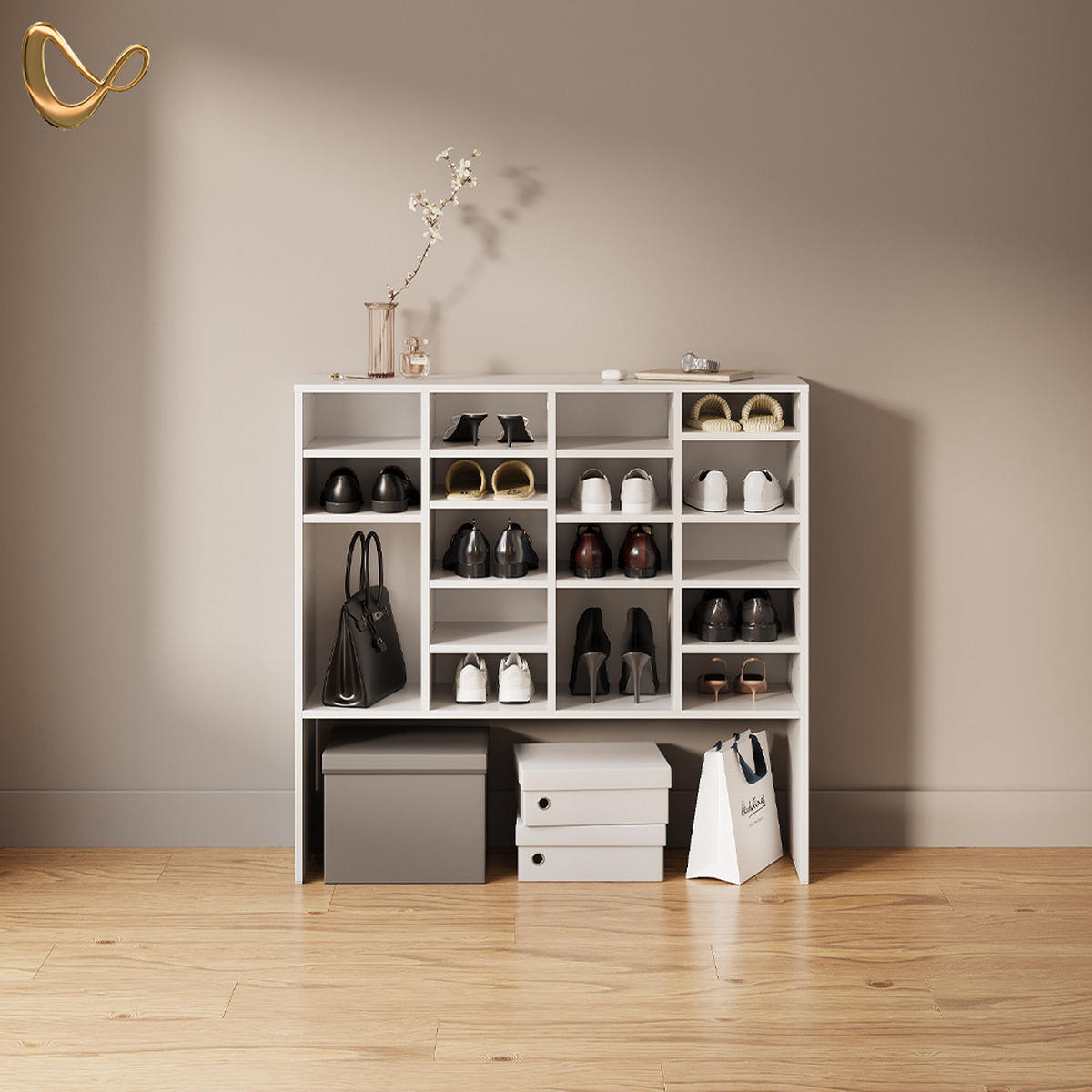 SCHUHSCHRANK Liguria Weiß 20 Fächer - Weiß, Holzwerkstoff (104/99/33cm) - Livinity®