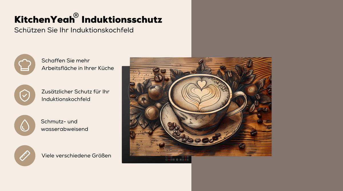 HERDABDECKPLATTE Kaffee - Vintage - Braun - Tasse - Holz 75x52 cm - Cappuccino, Kunststoff (75/0.2/52cm) - MuchoWow