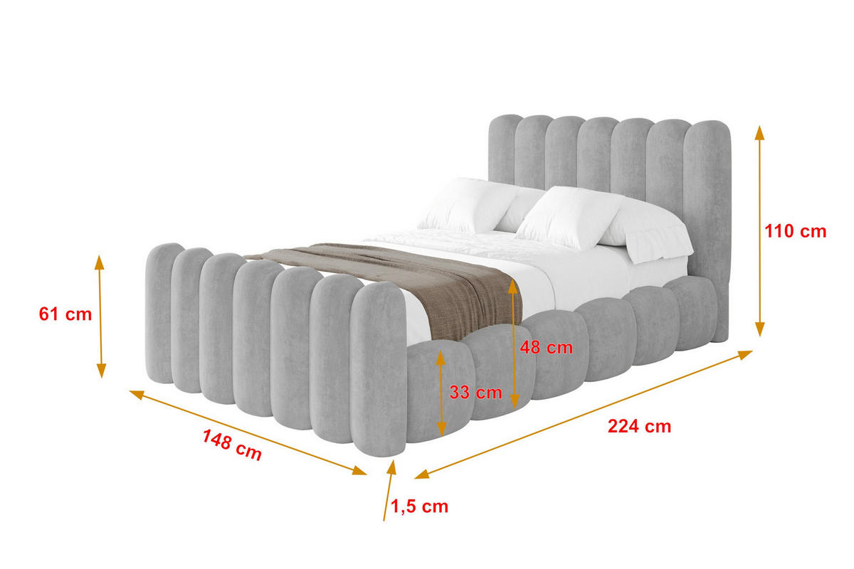 POLSTERBETT mit Bettkasten, Fußteil und Lattenrost, Boxbett ohne Matratze - SENA-Z 120x200 Grau - Hellgrau, Holzwerkstoff/Textil (120/200cm) - ALTDECOR