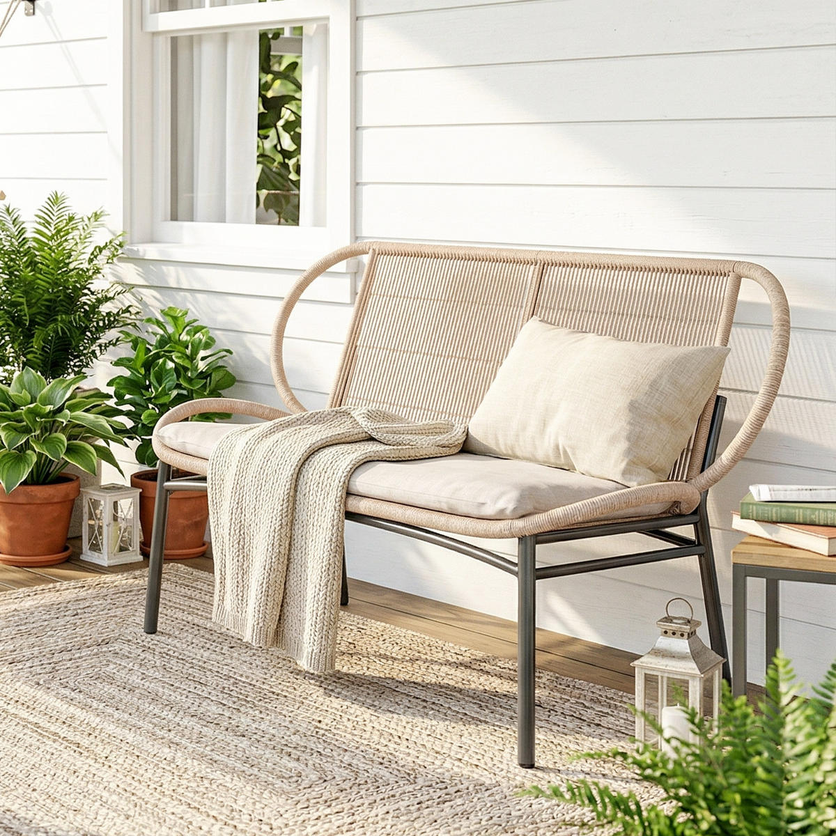 GARTENBANK 2-Sitzer DE-13720 wetterfest mit Metallrahmen Natur - Naturfarben, Metall (138/83/62cm) - ComfortXL
