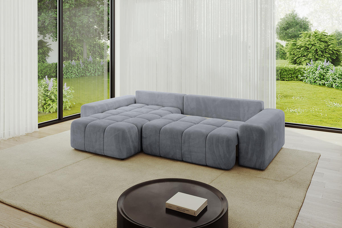 ECKSOFA Ottomane links/rechts ENIL-L 290x175x84 Hellgrau Velours - Hellgrau, Holzwerkstoff/Kunststoff (290/175cm) - ALTDECOR