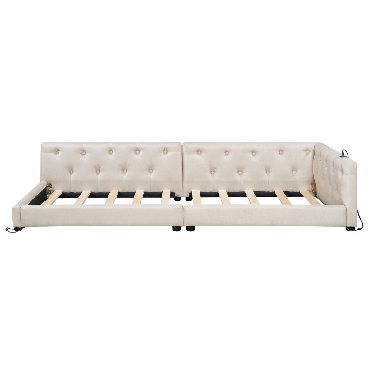 POLSTERBETT 90/200 cm mit Lattenrost, LED-Beleuchtung, USB und Type-C, Knopfheftung, Leinenbezug, Beige - Beige, Textil (90/200cm) - Redom