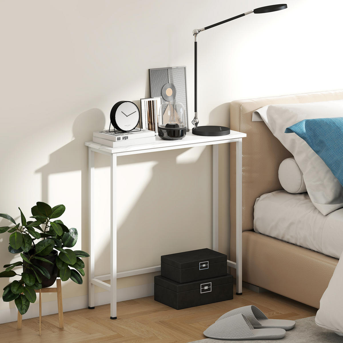 KONSOLENTISCH Flurtisch mit verstellbar Fußpads, Kippschutz 75 x 24 x 76 cm - Weiß, Holzwerkstoff/Metall (75/24/76cm) - HOMCOM