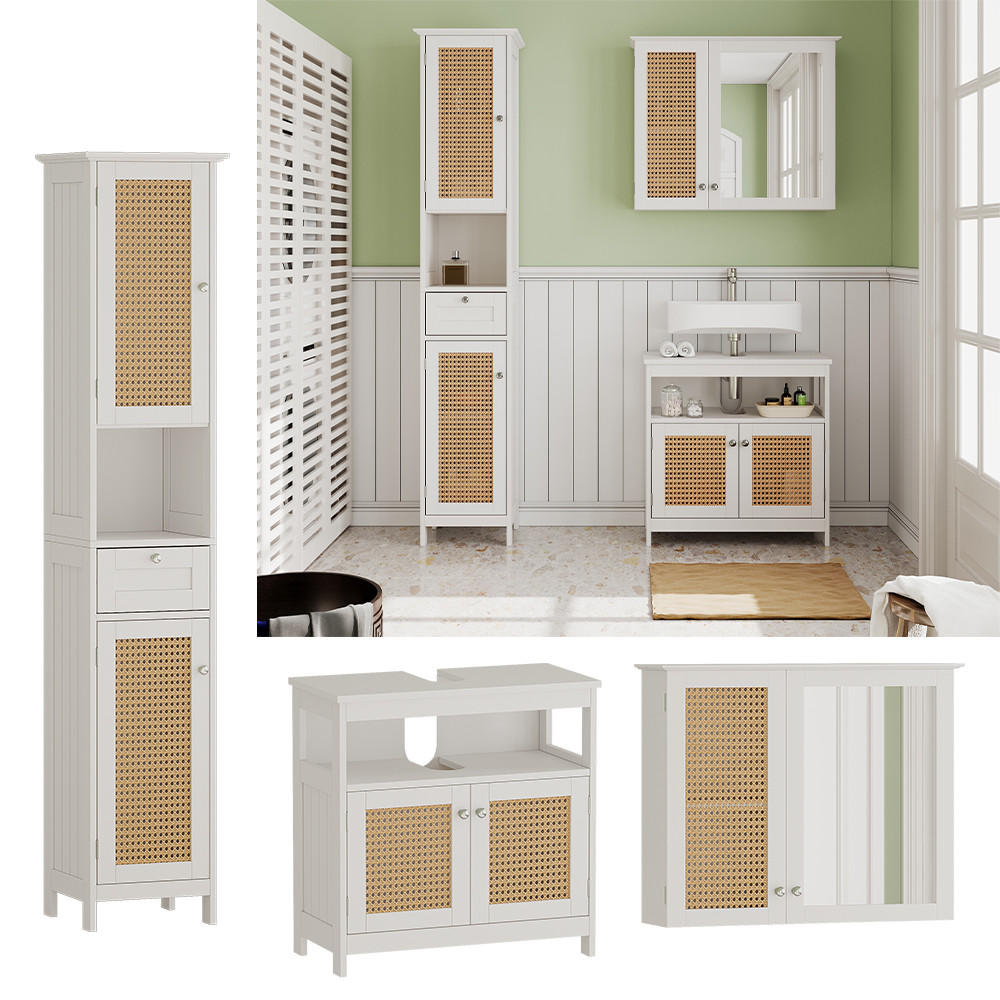 BADMÖBEL-SET Rosario Weiß 3 Teile, mit Hochschrank - Weiß, Holzwerkstoff (60/60/30cm) - Vicco