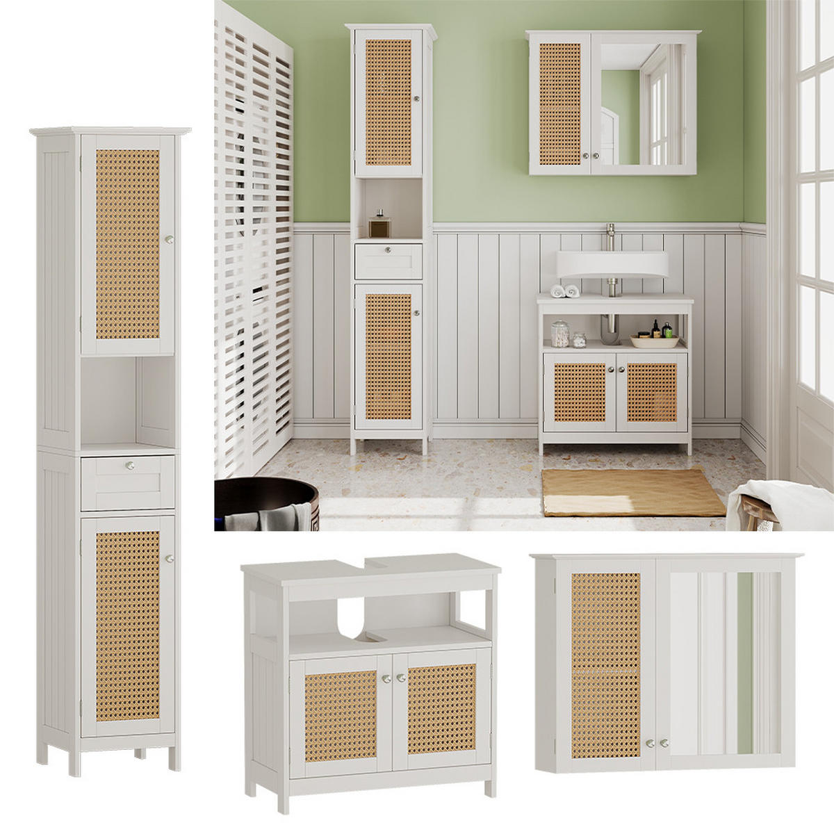 BADMÖBEL-SET Rosario Weiß 3 Teile, mit Hochschrank - Weiß, Holzwerkstoff (60/60/30cm) - Vicco