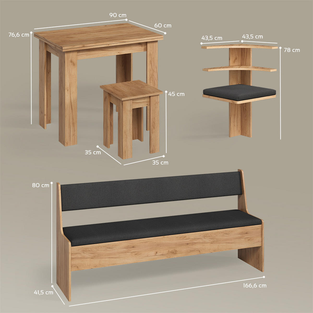 ECKBANKGRUPPE Tiberio Goldkraft Eiche 210 x 210 cm mit Tisch - Honigeiche, Holzwerkstoff (210/80/210cm) - Livinity®
