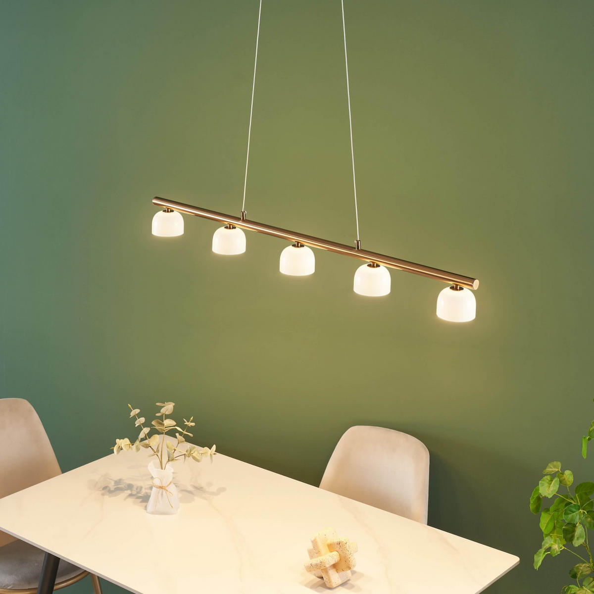 HÄNGELEUCHTE Nysséa, Messing und Weiß, 111cm - Messingfarben, Glas (150/9/10cm) - KOSILUM