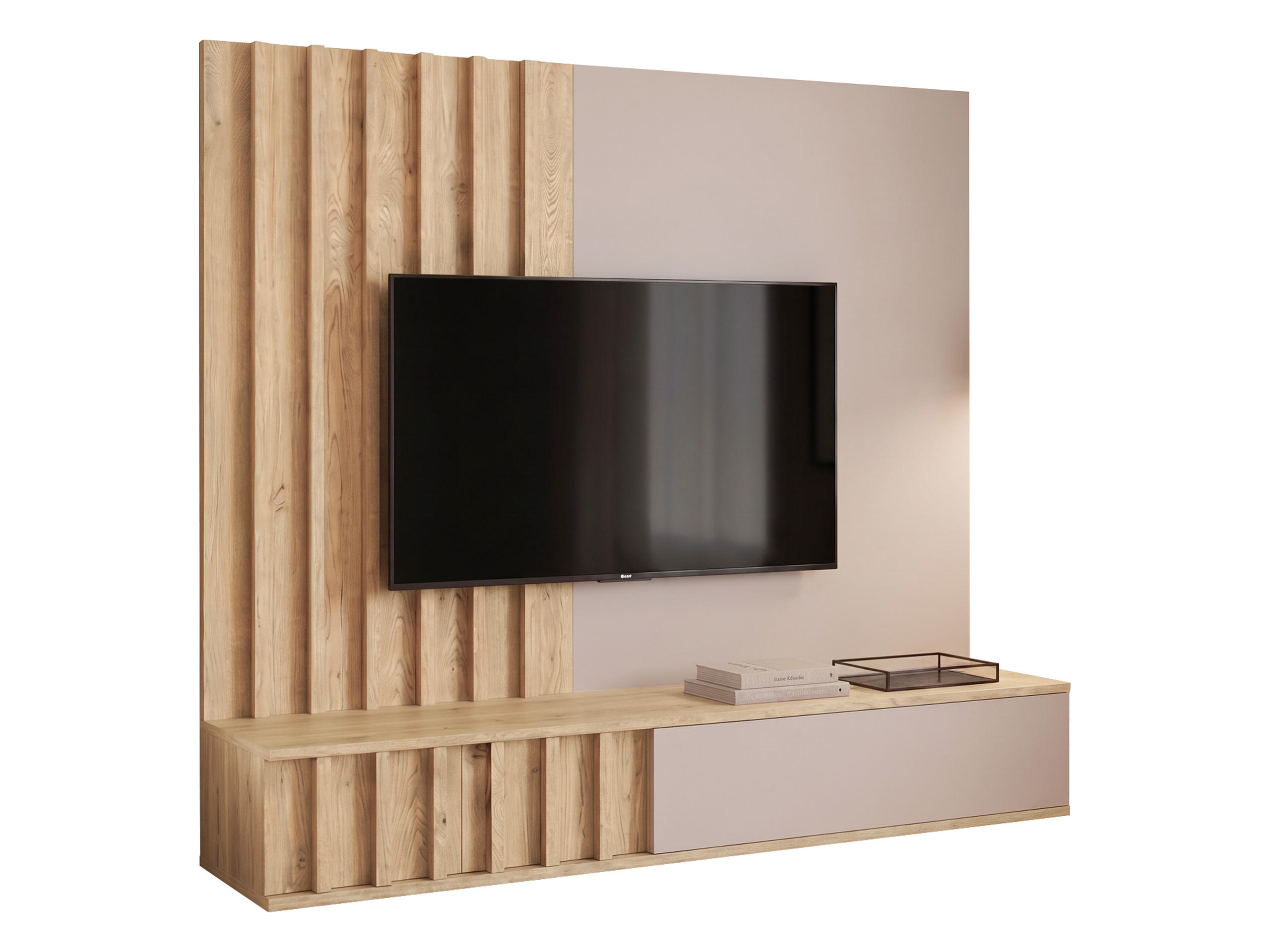 WOHNWAND Noir II - Kaschmir/Eichefarben, Holzwerkstoff (160/148/35cm) - MIRJAN24