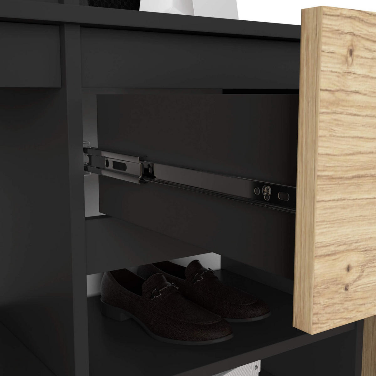 GARDEROBE Entro mit Spiegel, Schwarz/Eiche Artisan, 95x183x35 cm - Schwarz/Eiche Artisan, Holzwerkstoff (95/183/35cm) - Akord